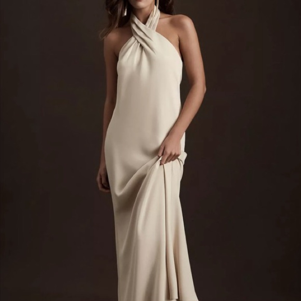 BHLDN Ruby Twist Halter Satin Gown Size 8 Champagne